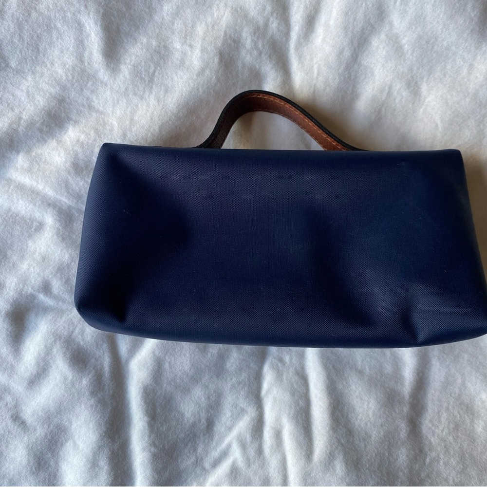Longchamp Navy Blue Clutch with Brown Leather Trim - Picture 4 of 7